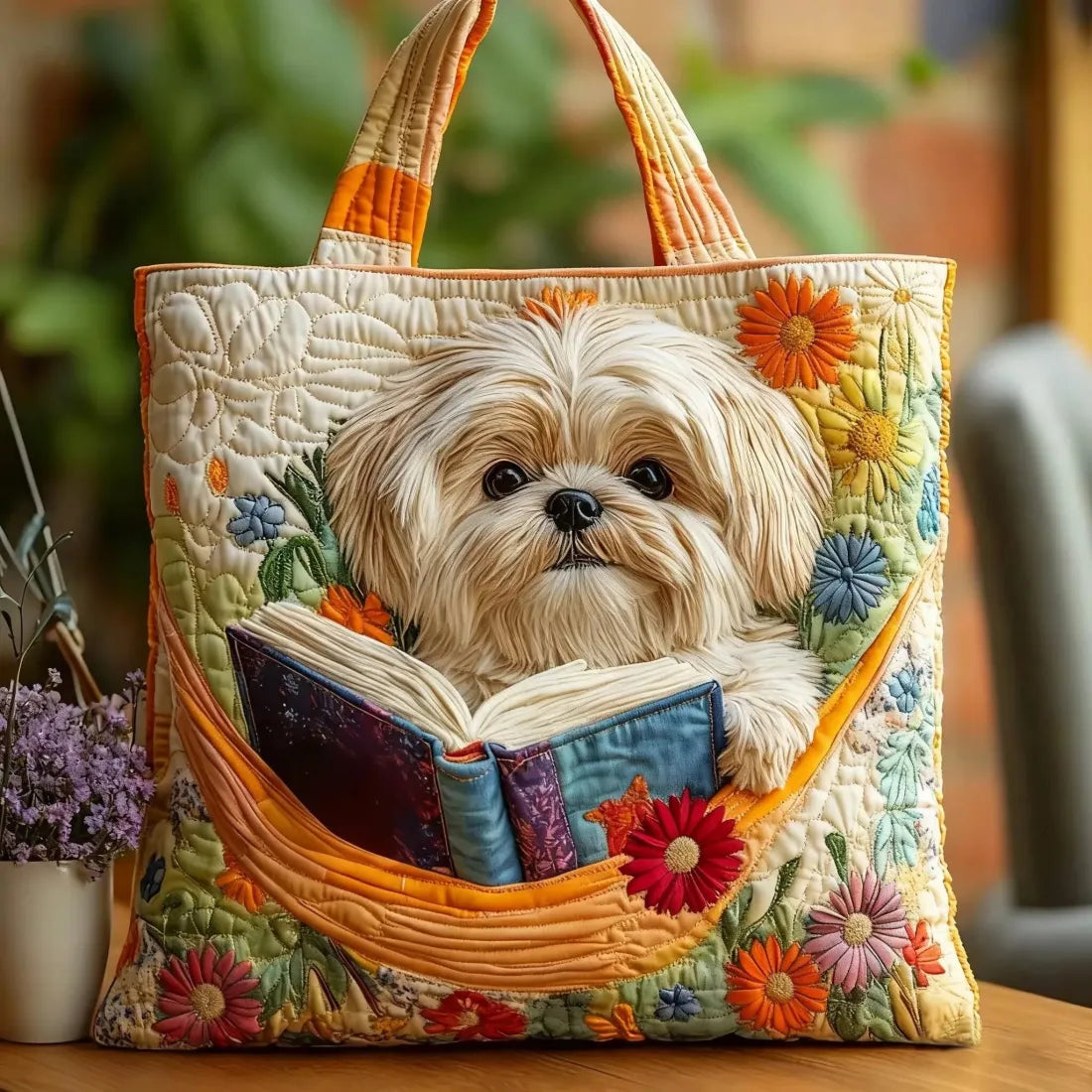 TARINA™ Shih Tzu, Kirjat ja Kukat -taidelaukku